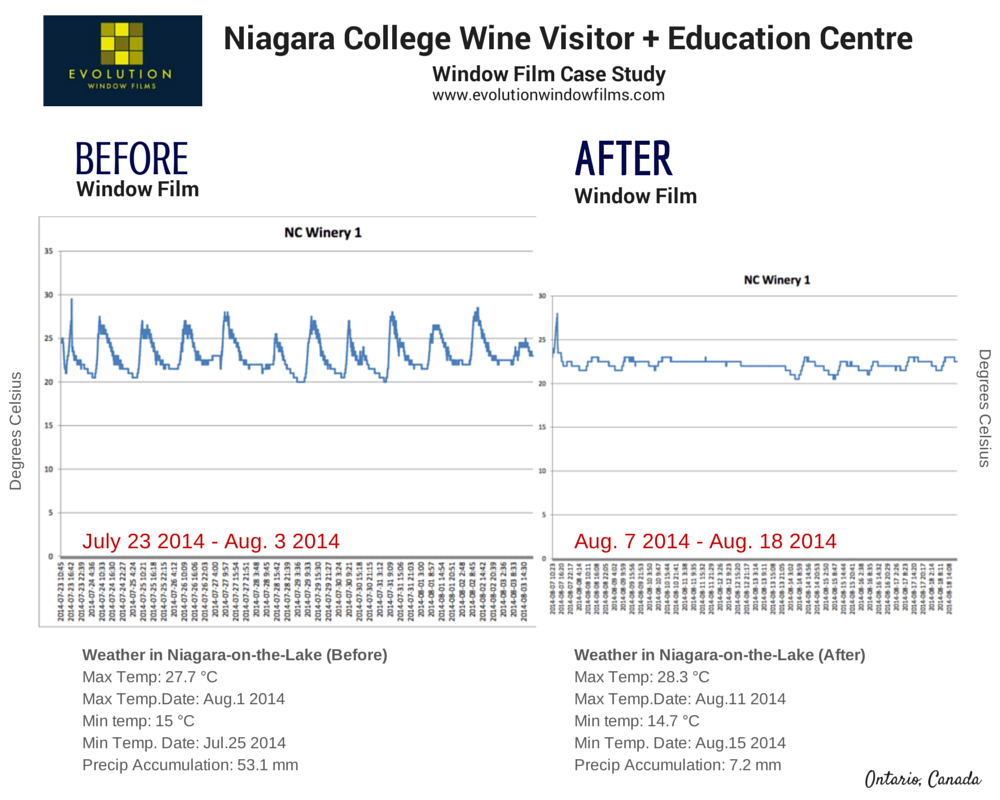Niagara College Wine Visitor Before and After Window Film Graph